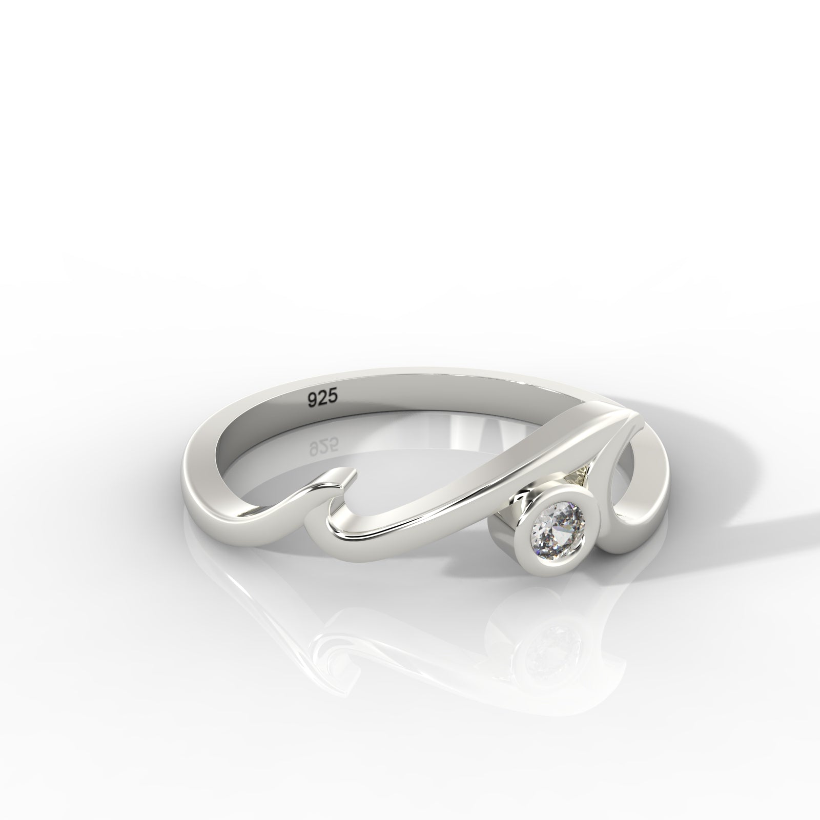 Ocean Wave Cubic Zircon Ring – Hallmarked 925 Sterling Silver White Gold Plated | Elegant & Modern Jewelry